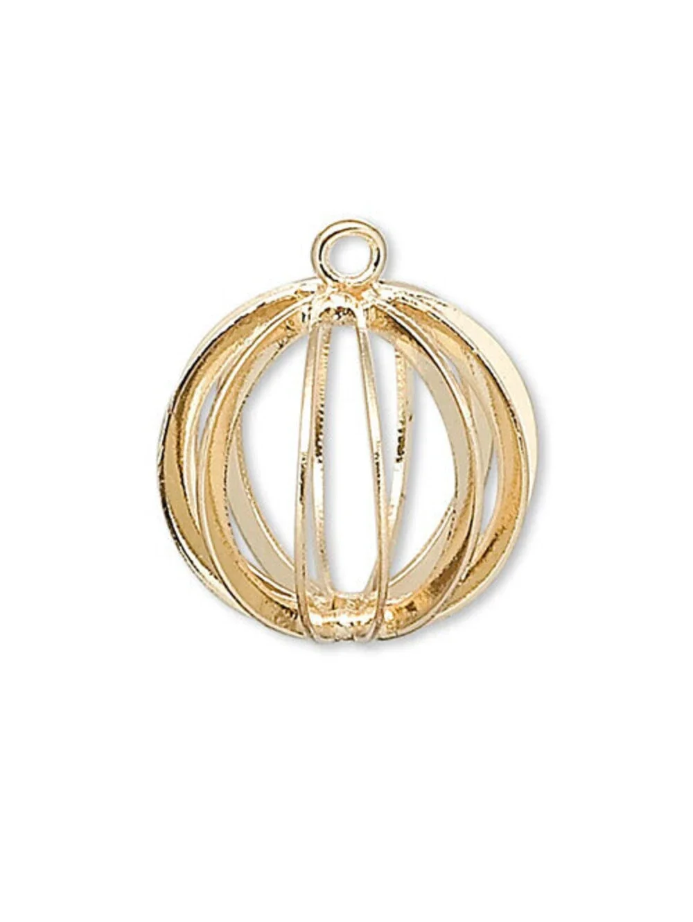 4 Gold 14K Plated 15mm Round Bead Cages Pendant Drops for Gemstones or Beads